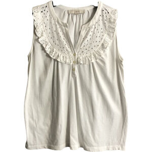 LOFT White Eyelet Ruffle V Neck Tank Top Size XS